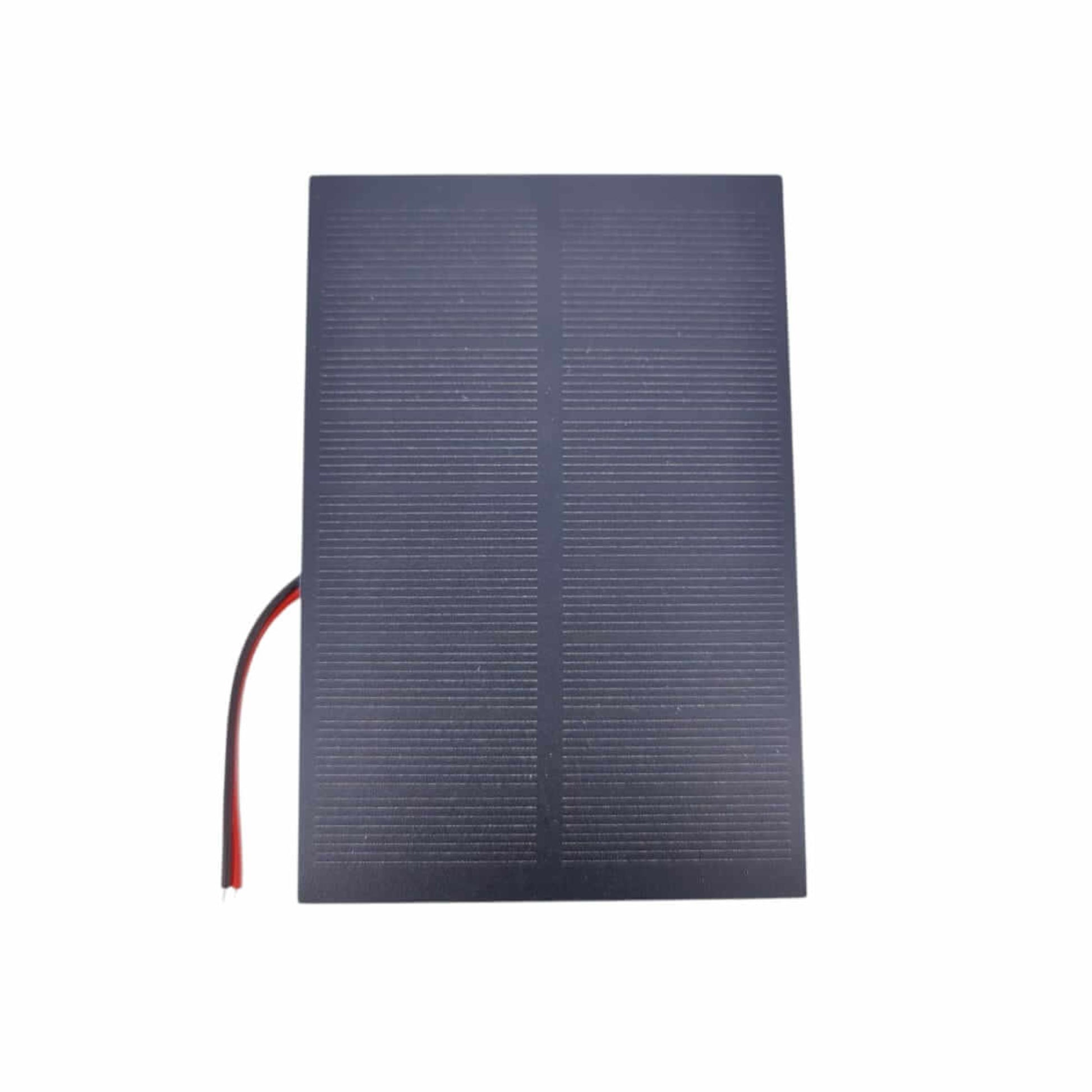 6V 2W solar panel with pre-soldered wires, compact size 120x80mm for DIY charging projects and small electronics.