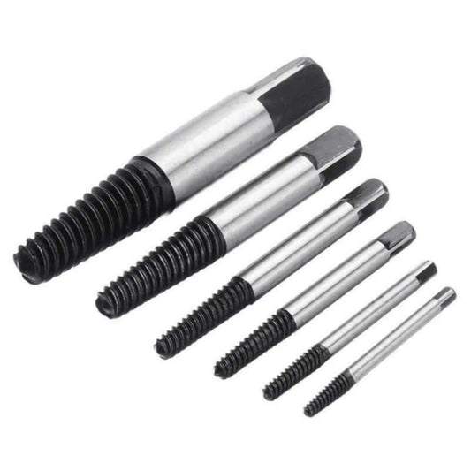 A six-piece set of coarse-threaded screw extractors for removing broken or seized screws and bolts, available in various sizes.