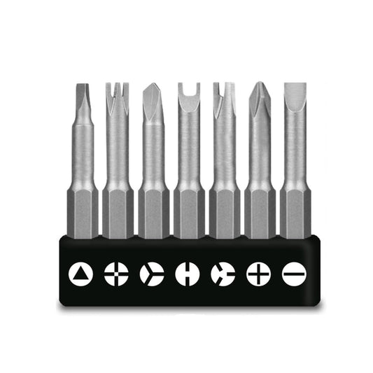 7pcs special shaped screwdriver bit set with various head sizes, made of chrome vanadium alloy steel for durability.
