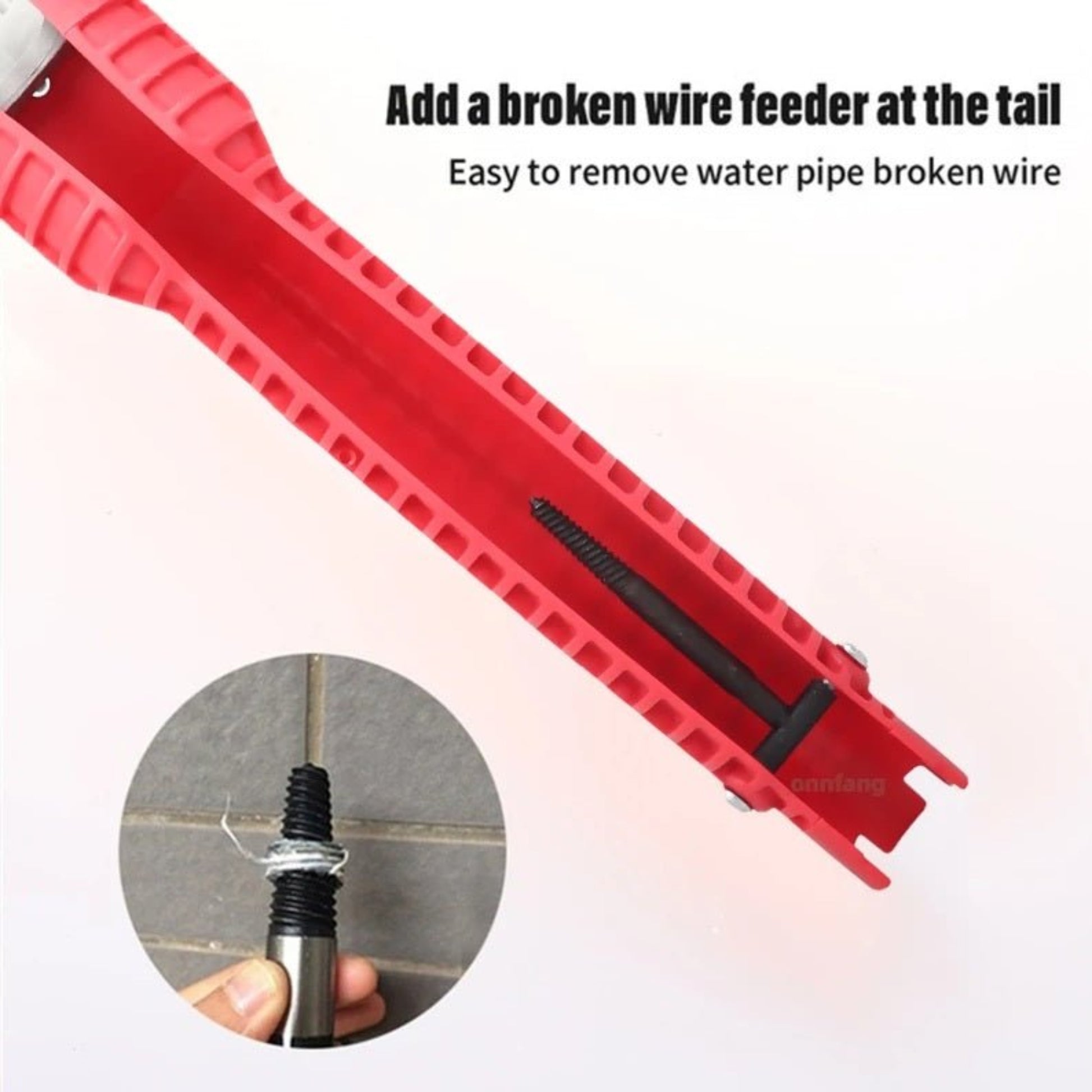 8-in-1 Faucet & Sink Installer tool with a wire feeder for easy plumbing repairs and wire removal.