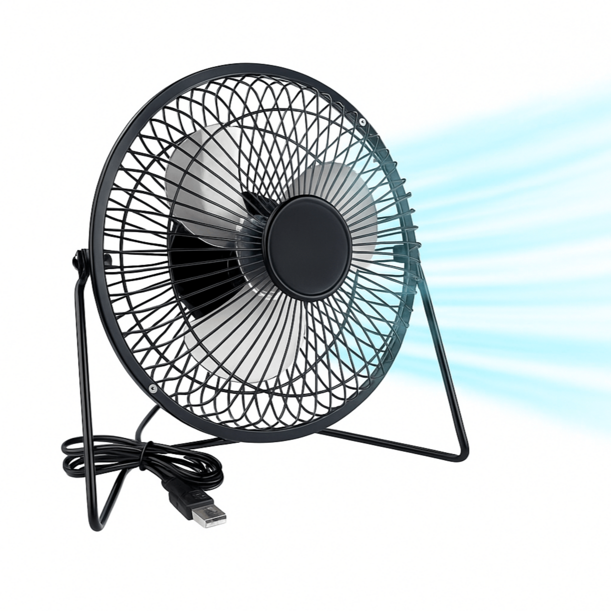 8-inch USB desk fan with quiet operation and strong airflow, ideal for home or office use.