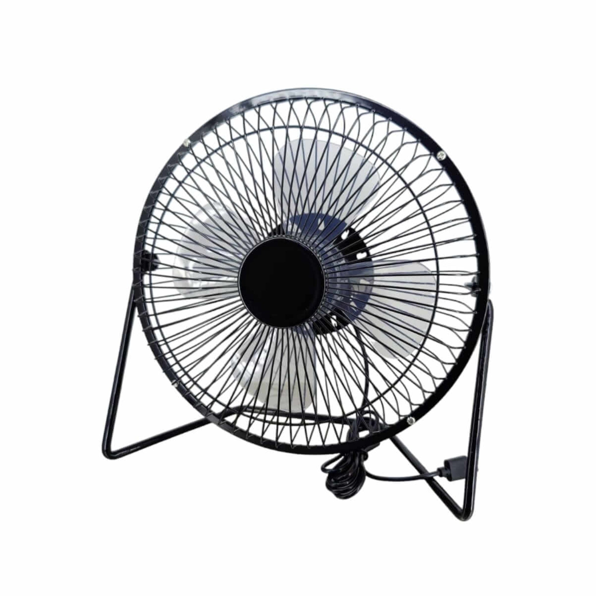 8-inch USB desk fan in black, designed for quiet and powerful cooling for home or office use.