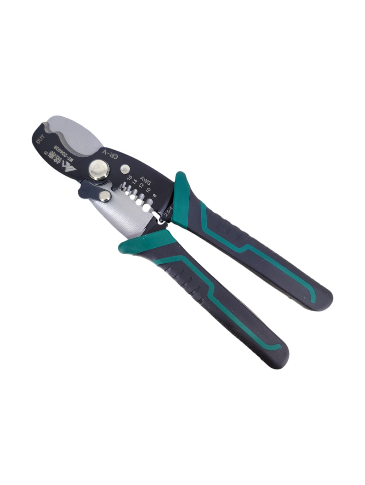 Heavy-duty wire stripper and cable cutter with ergonomic grip, designed for precision and durability in wiring jobs.