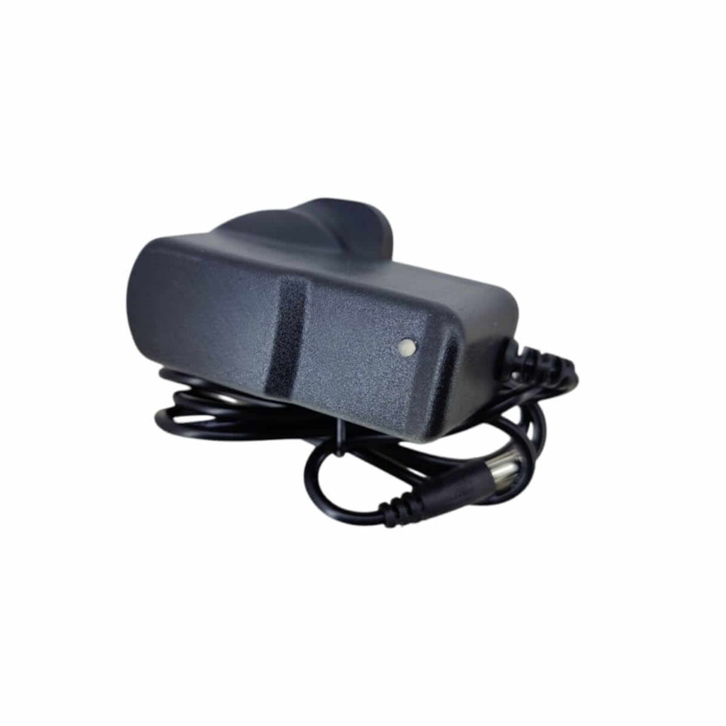 8.4V 1A Li-ion battery charger with UK plug and 5.5x2.1mm DC output for efficient charging of 2S battery packs.