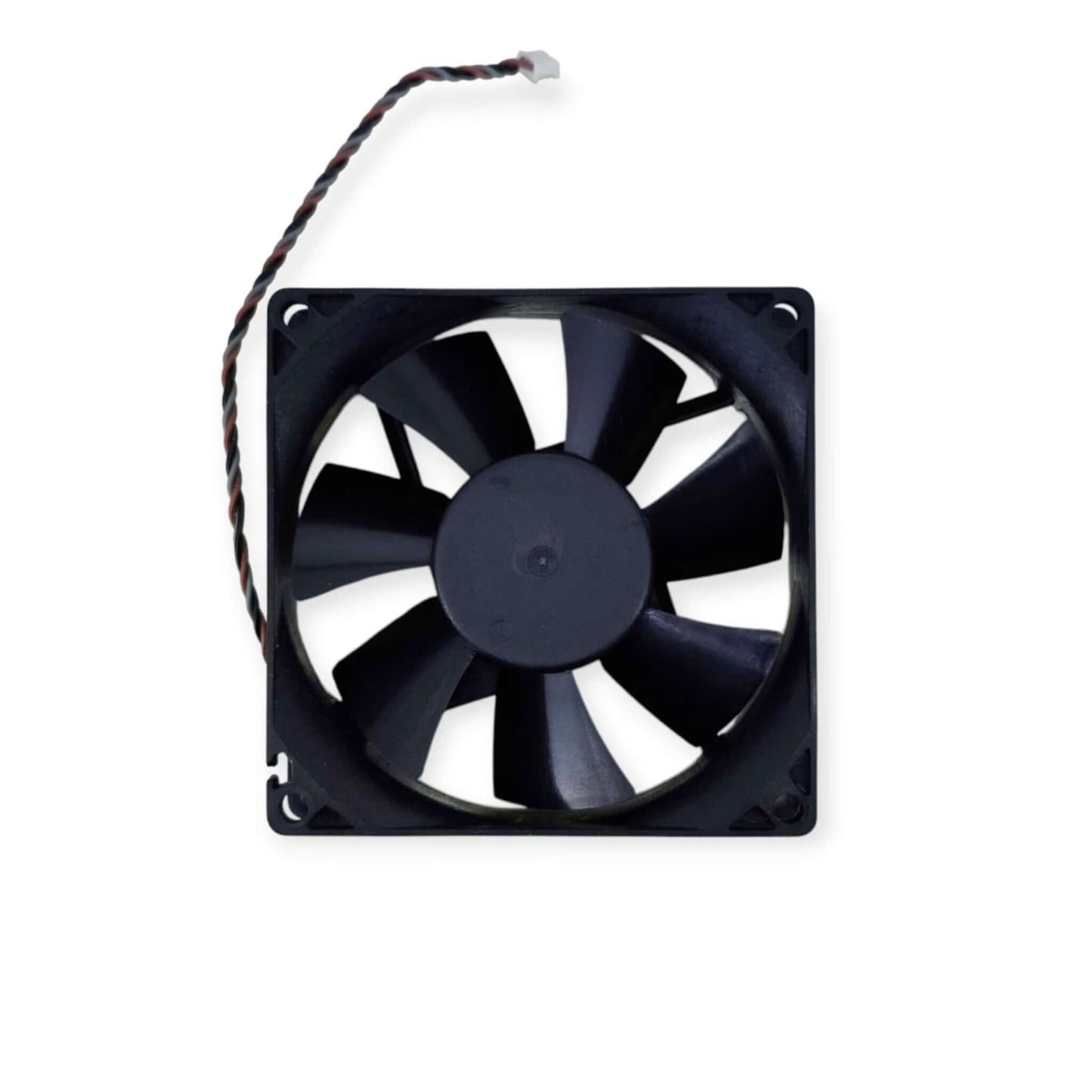 An 80mm black computer case cooling fan with seven blades and a 3-pin power connector.