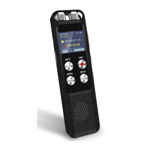 A professional, front-facing product shot of the 8GB portable digital voice recorder with a clean background.