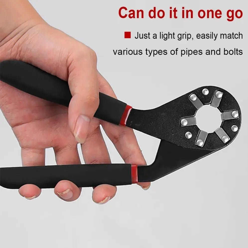8 inch hexagonal magic wrench in hand, adjustable spanner tool for pipes and bolts, multifunctional home repair tool.