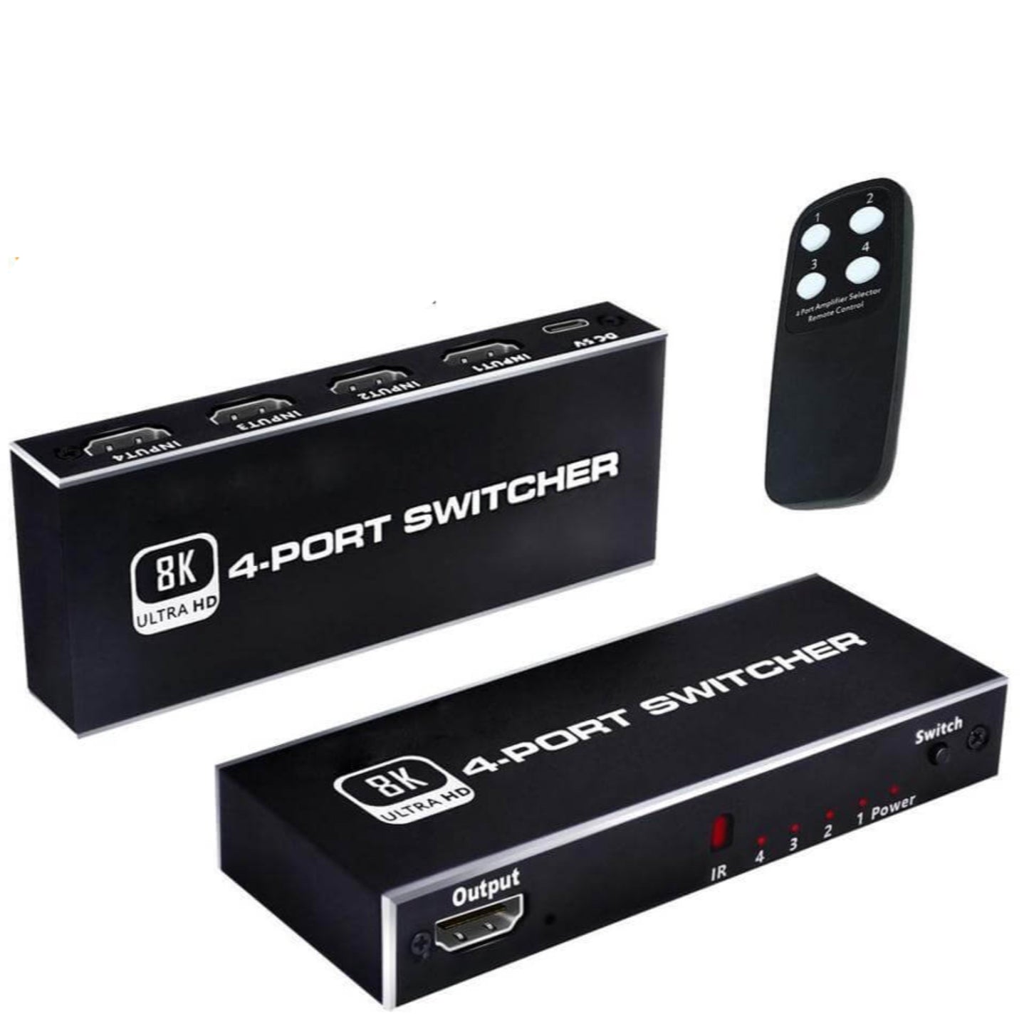 HDMI 4 in 1 Out Switcher 8K with IR remote, supports 4 ports for Ultra HD display
