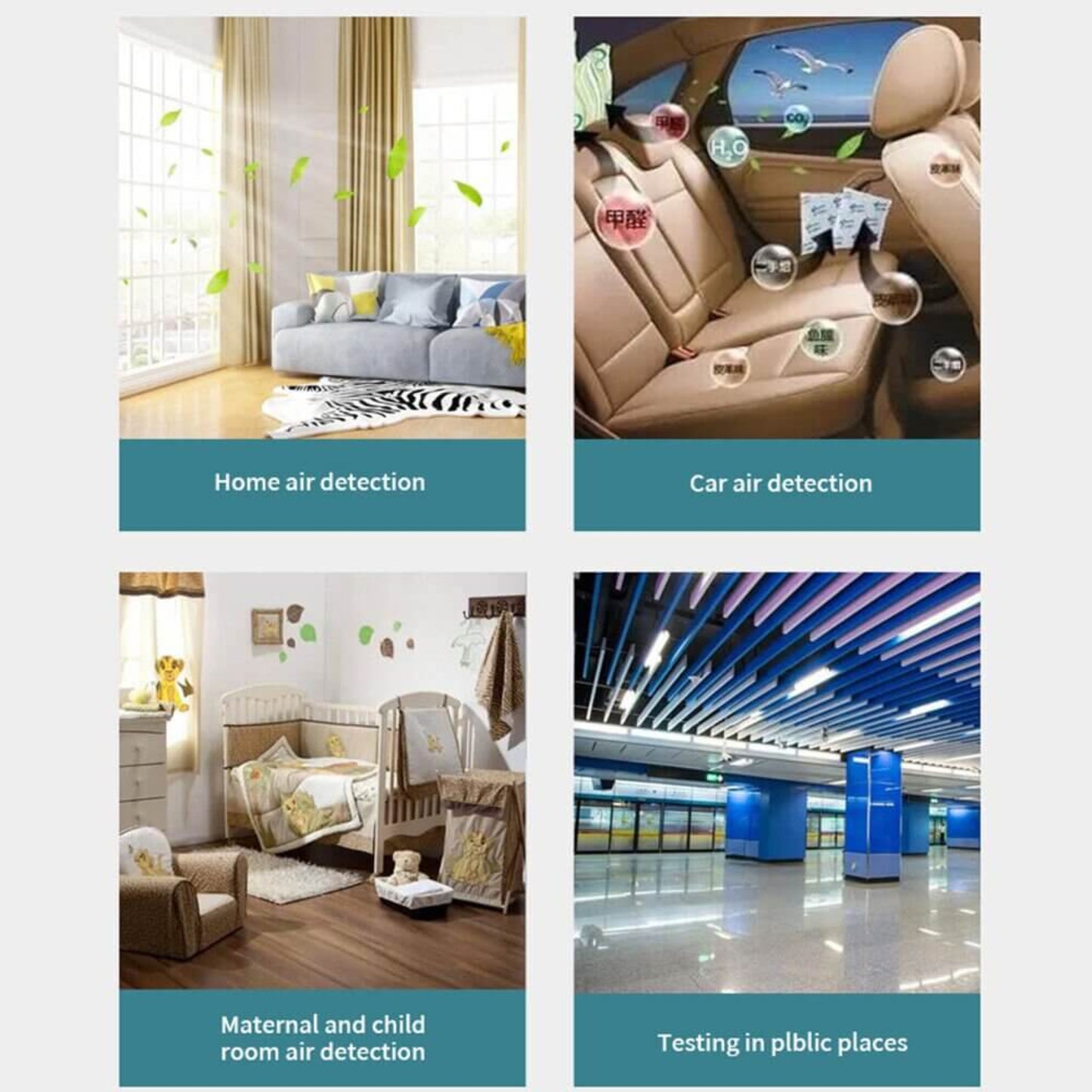 Image showing air quality monitoring in home, car, nursery, and public spaces for better indoor health.