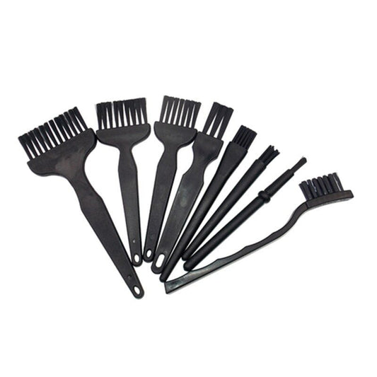Set of 9 multi-use anti-static brushes for cleaning PCB, laptops, and fans, featuring different bristle sizes and hardness.