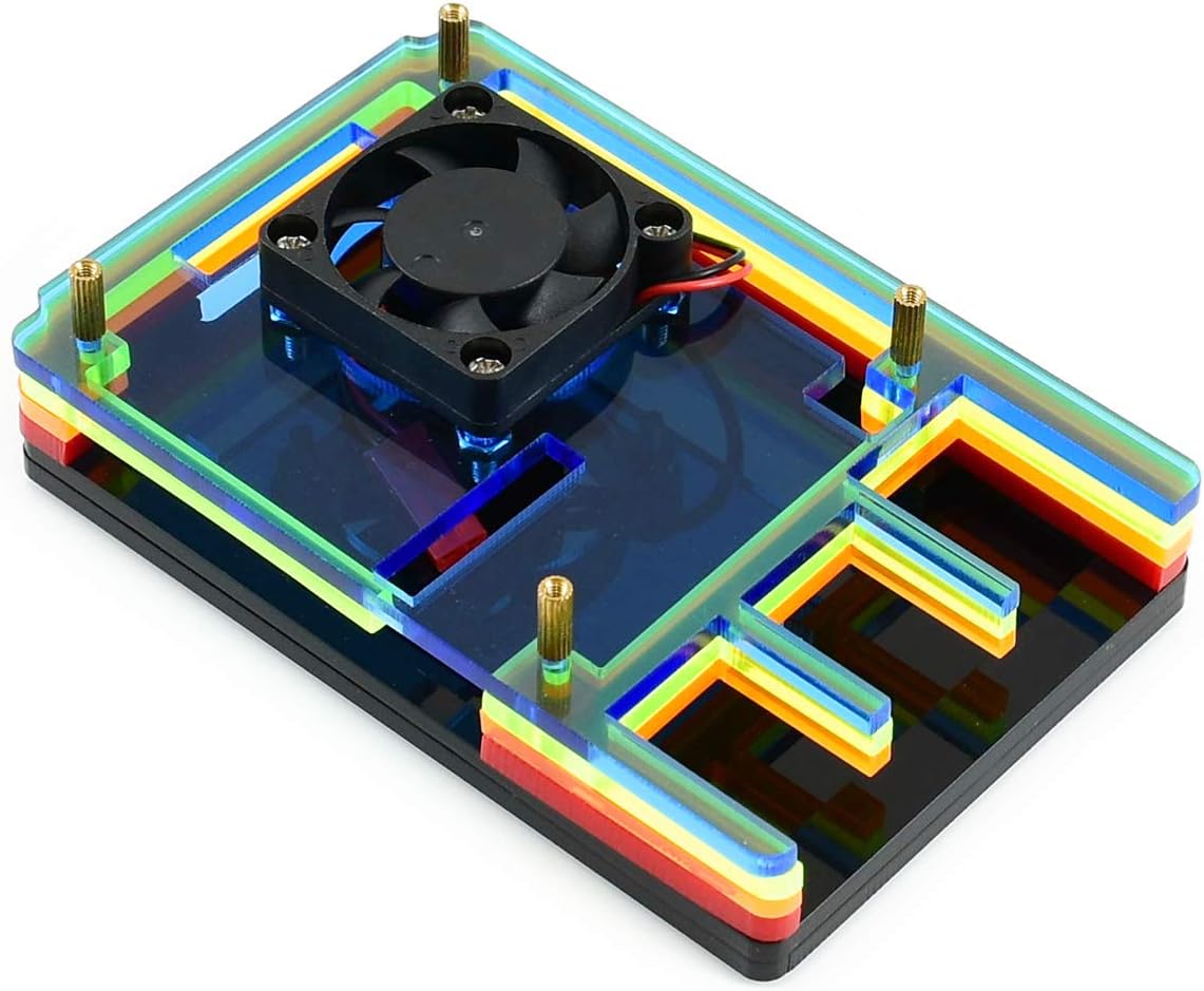 Colorful Rainbow Acrylic Case for Raspberry Pi 4, with Cooling Fan