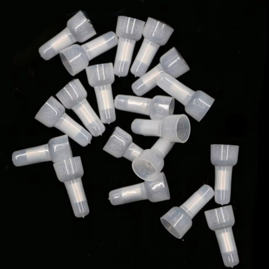 100pcs white wire cable cap connectors for AWG 14-16, nylon insulated crimp caps for electrical wiring.