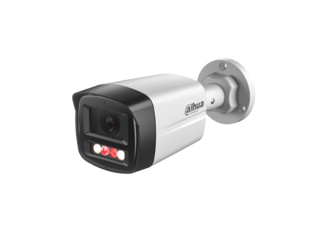 Clean, white background image of the Dahua DH-IPC-HFW1239TL1-A-IL Smart Dual Light bullet network camera, showing its infrared and warm light illuminators