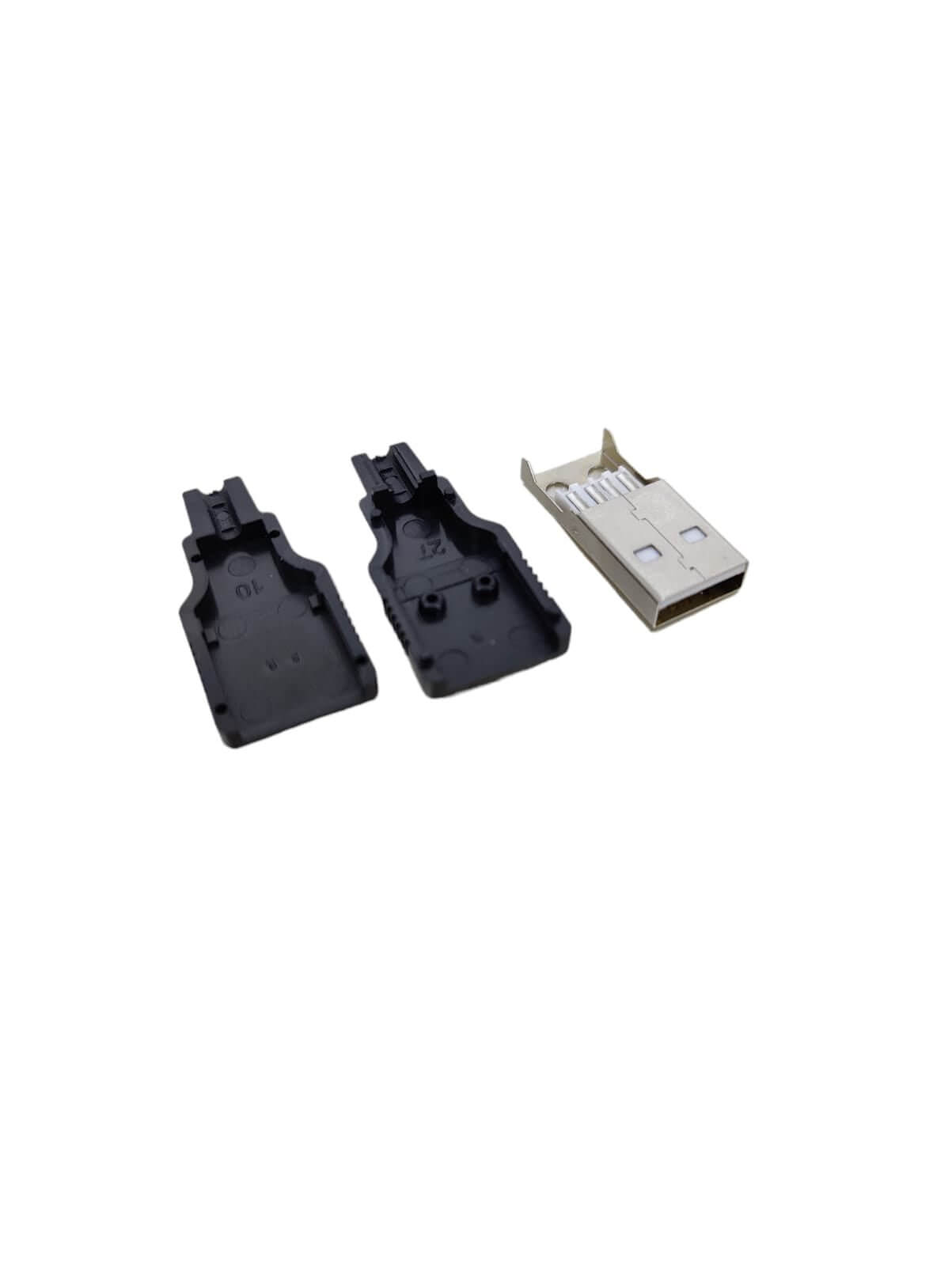 DIY USB adapter connector featuring Type A male and female sockets with black plastic covers.