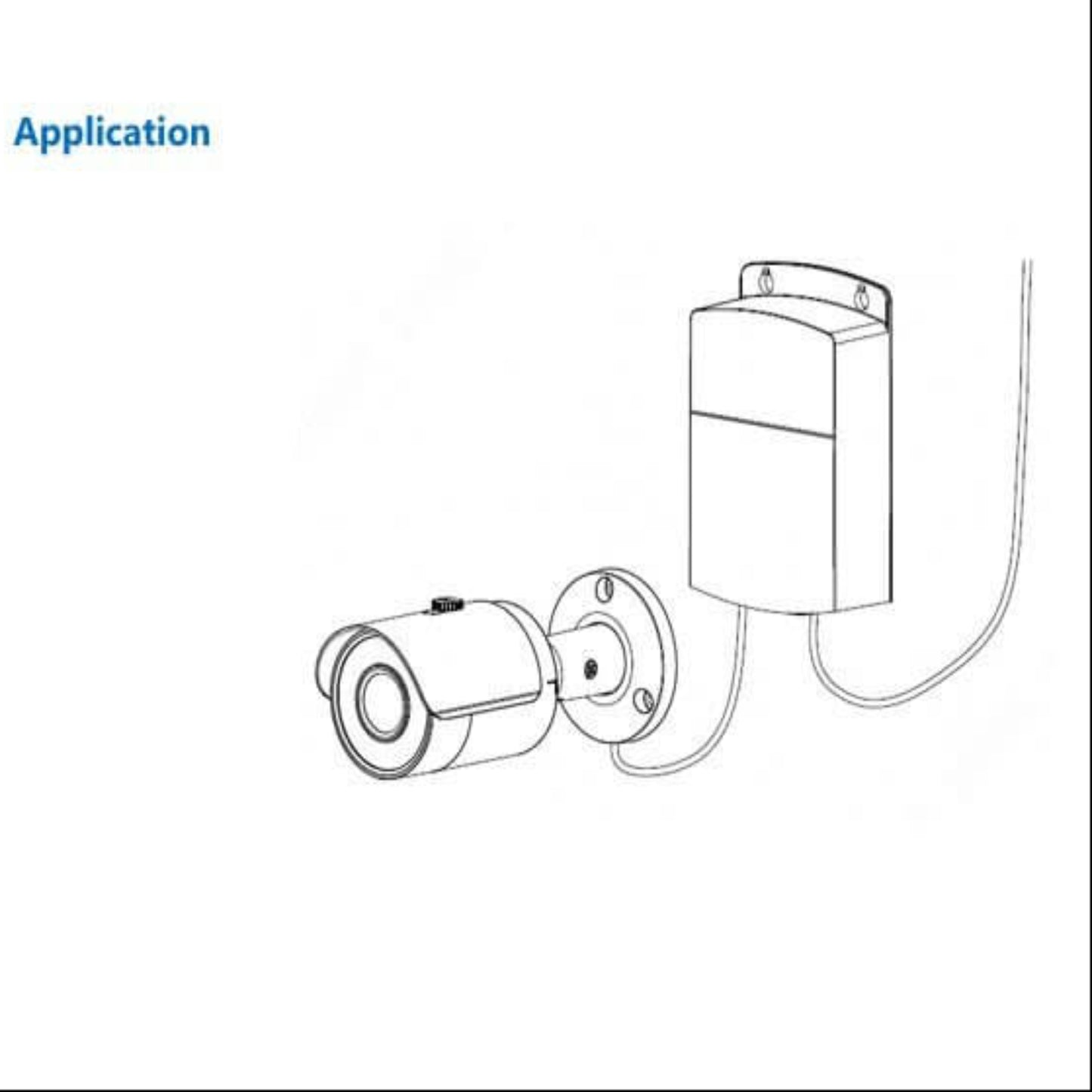 Dahua 12V 1.5A power adapter connected to a CCTV security camera, showcasing application setup.