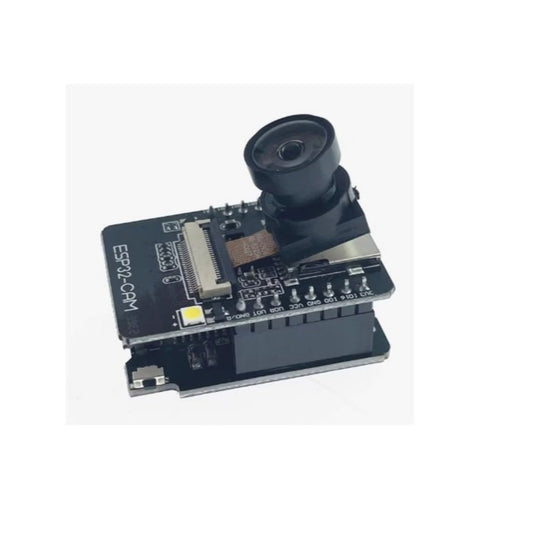 ESP32-CAM module featuring OV3660 camera lens with wide-angle and night vision capabilities.