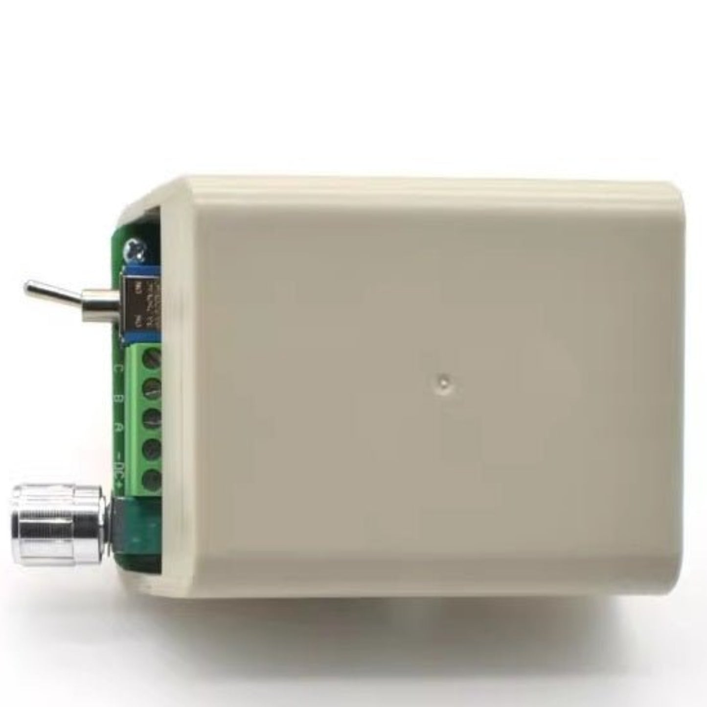 DC5-36V 15A brushless motor speed controller with potentiometer and power input terminals.