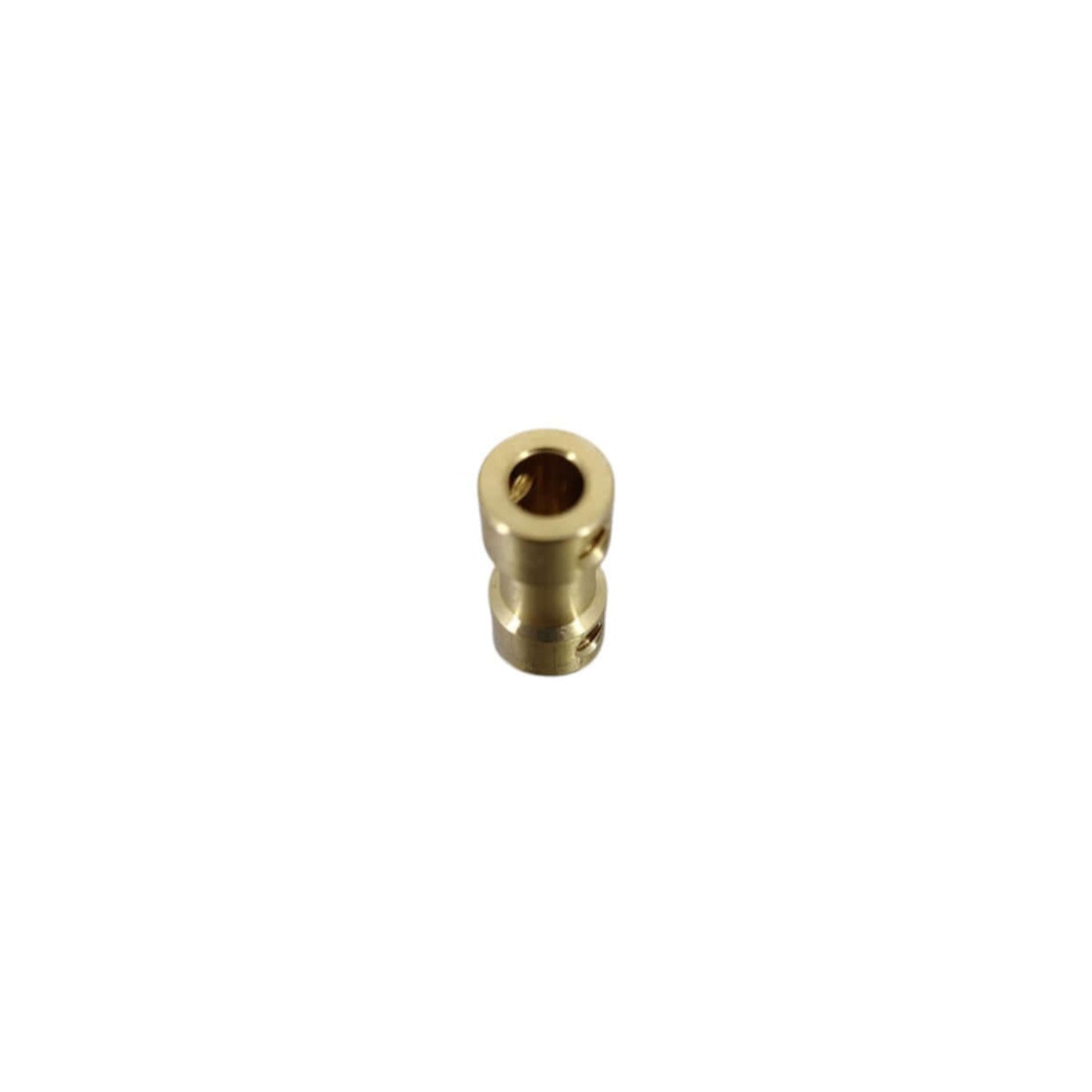 High-quality brass coupling with 5mm inner diameter for mechanical drive systems, includes set screws and Allen key.