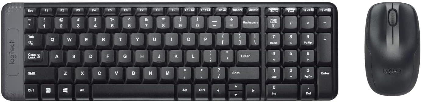 Logitech MK220 Wireless Keyboard and Mouse combo in sleek black design for compact and reliable productivity.