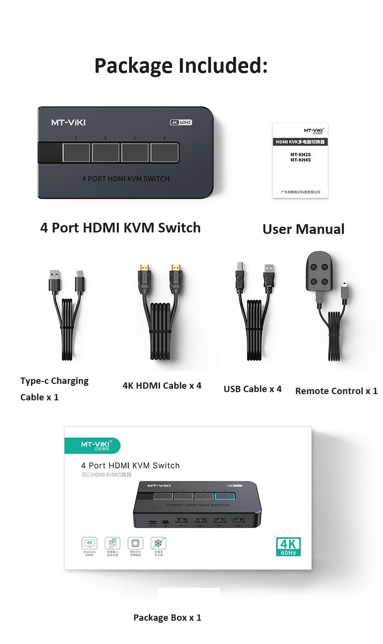 MT-VIKI 4 Port HDMI KVM Switch