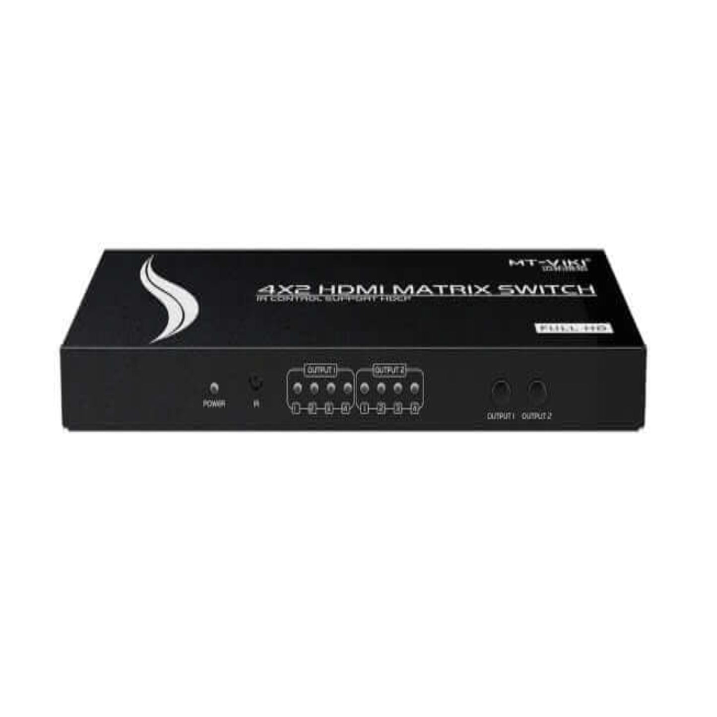 MT-VIKI 4x2 HDMI Matrix Switch, 4K 30Hz, HDCP 2.2, with multiple input and output controls.