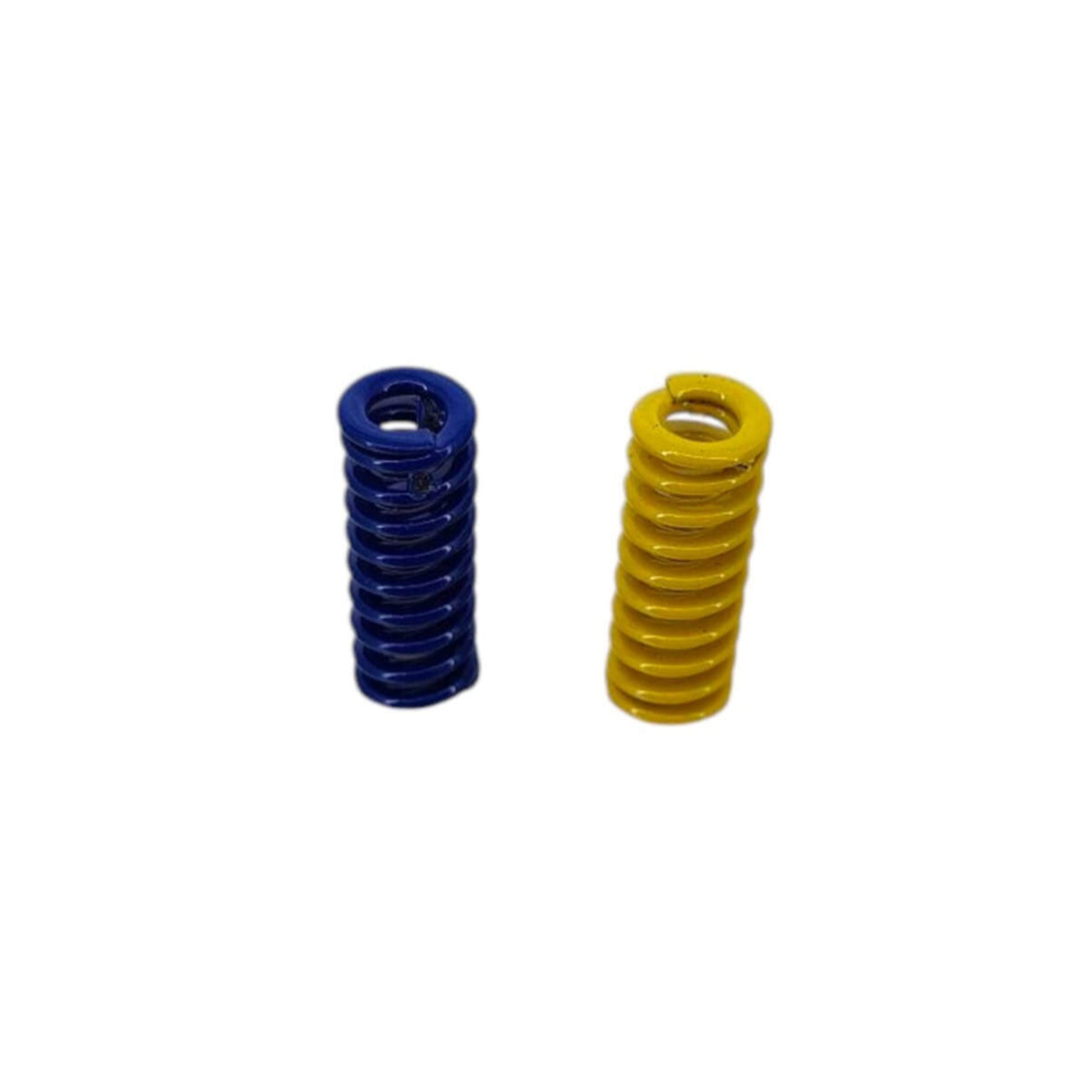 Powerful compression spring set (2 pieces) in blue and yellow for hotbed platform adjustment in 3D printers.