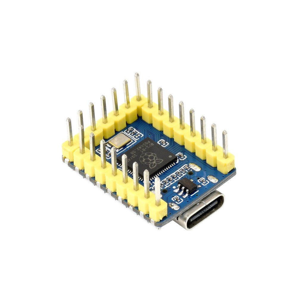RP2040-Zero board for Raspberry Pi featuring dual-core Cortex M0+, USB-C connector and 2MB Flash memory.