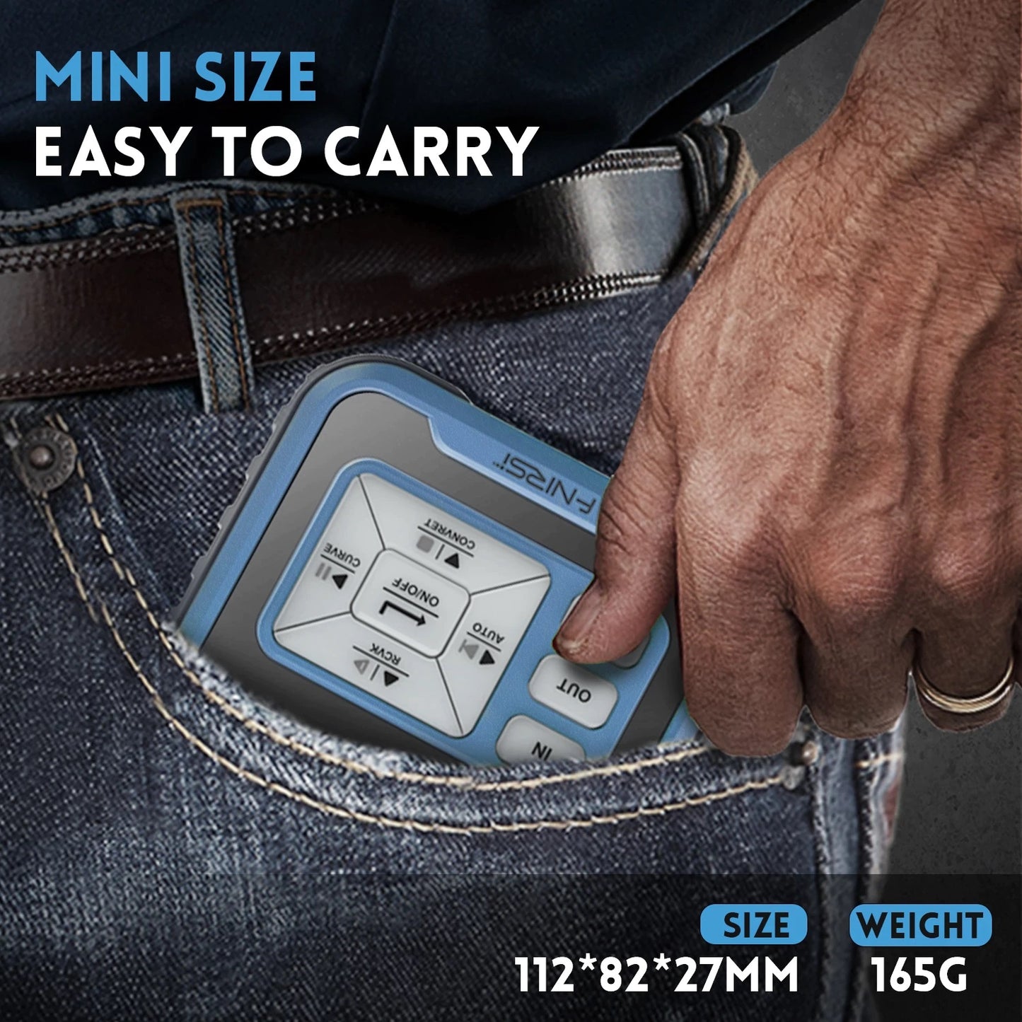 FNIRSI SG-003A mini signal generator easily fits in a pocket, showcasing its portable design and lightweight 165g.