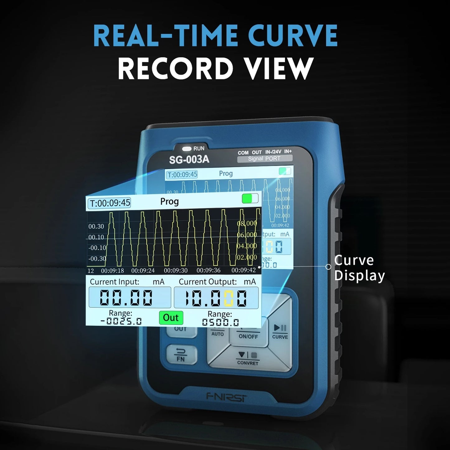 FNIRSI SG-003A real-time curve record view on current voltage simulator display