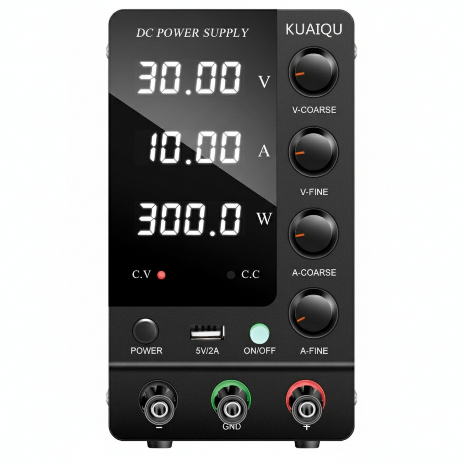 60V 5A Adjustable DC Power Supply with USB - SPS-C605 digital display showing voltage, current, and power settings.