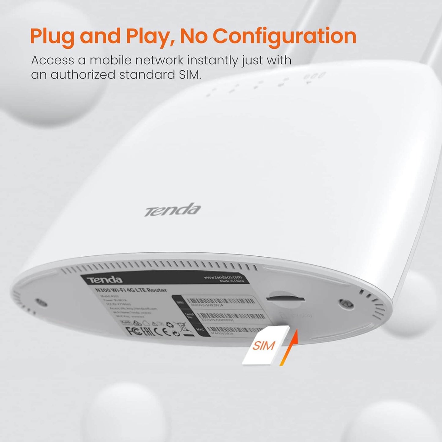 Tenda 4G06 mobile Wi-Fi router showing SIM card slot for easy plug-and-play access to mobile networks.