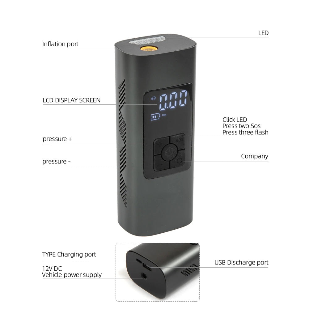 Car Portable Air Compressor Inflator Pump Rechargeable