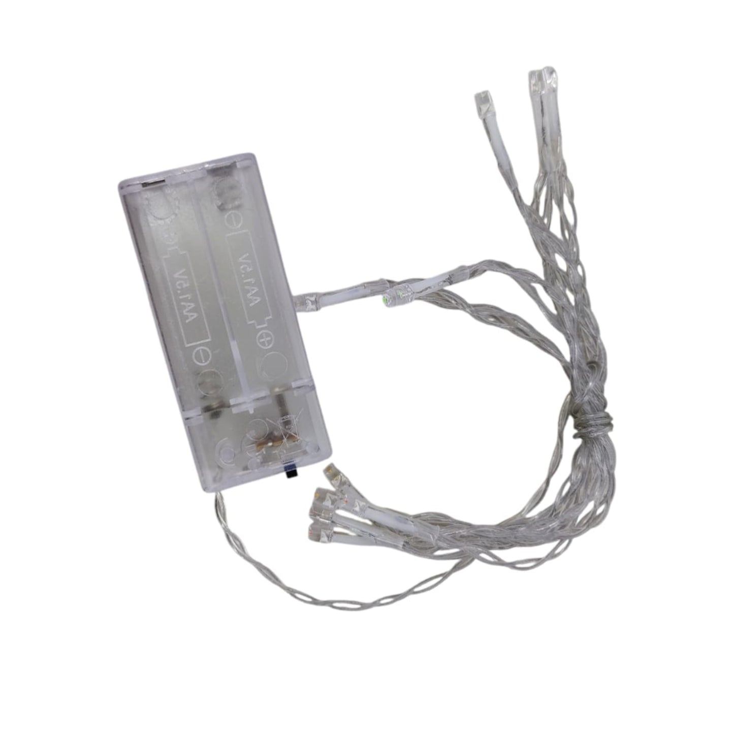 AA battery-operated clear LED string light controller with 10 meters of fairy lights for holiday decor.
