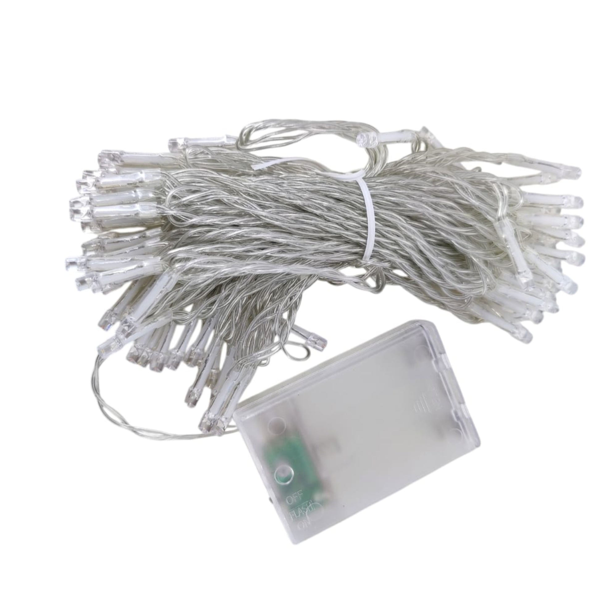 AA battery operated LED string lights on a clear wire for indoor and outdoor decorative use, perfect for parties and events.