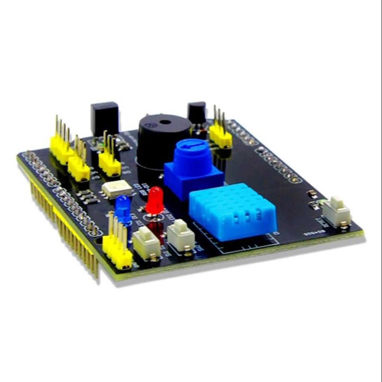 9 in 1 Arduino UNO Multi-Function Expansion Board with sensors, buttons, LED modules, and a buzzer.