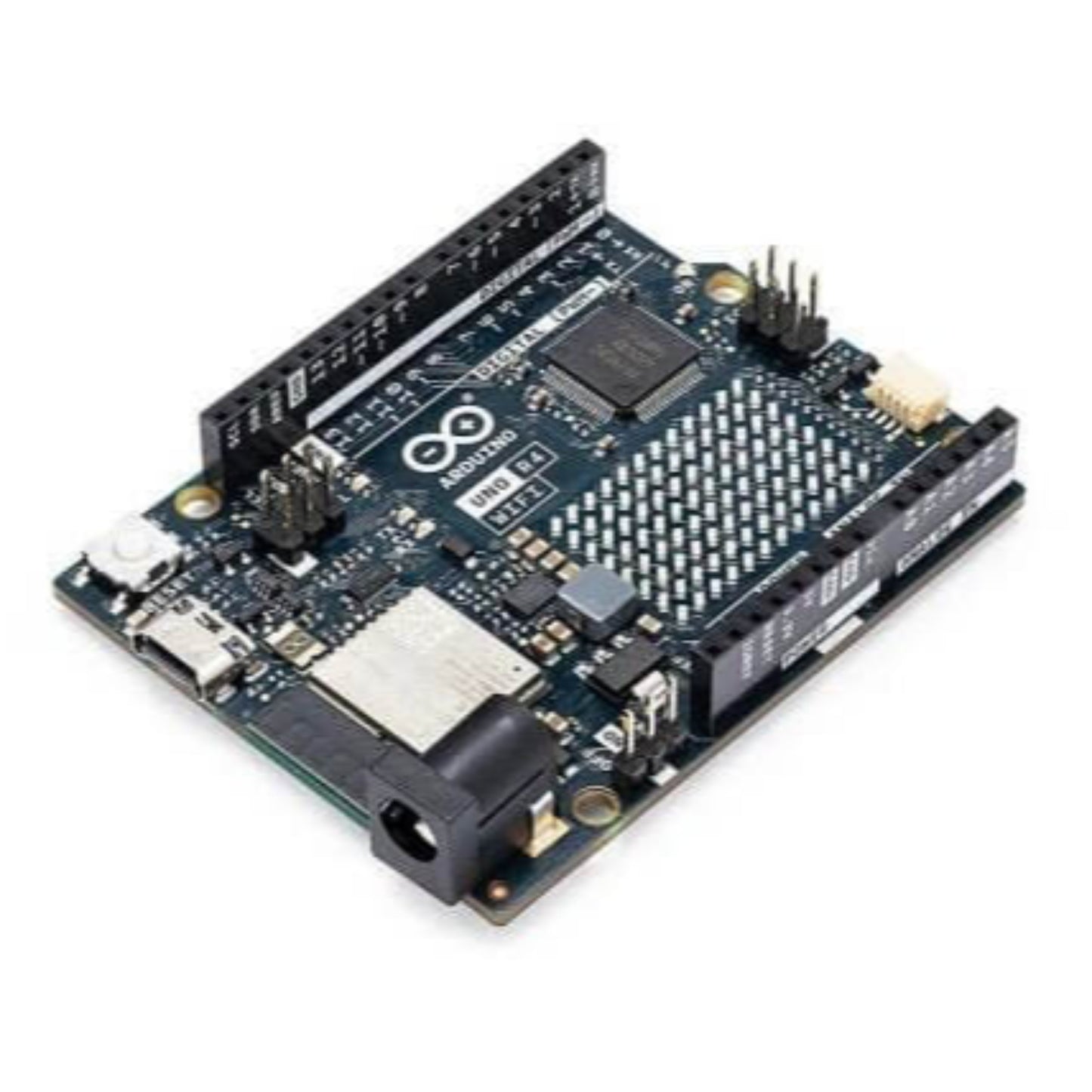 Arduino UNO R4 WiFi board featuring RA4M1 microcontroller and ESP32-S3 wireless connectivity.