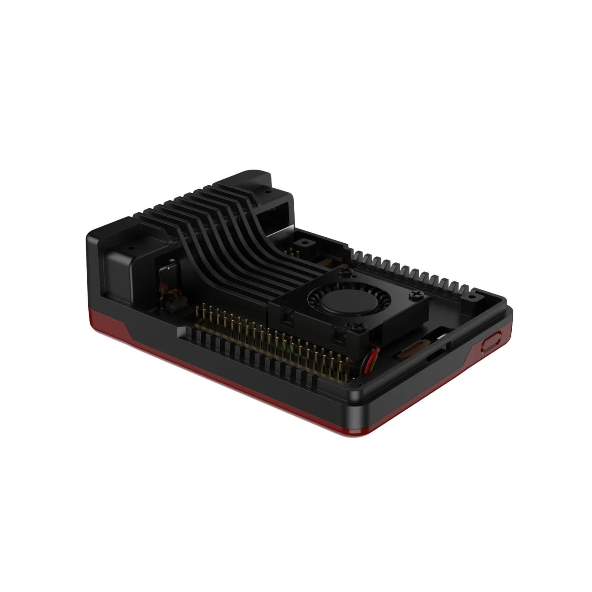 Argon NEO 5 BRED Case for Raspberry Pi 5 with built-in PWM fan and aluminum cooling fins.