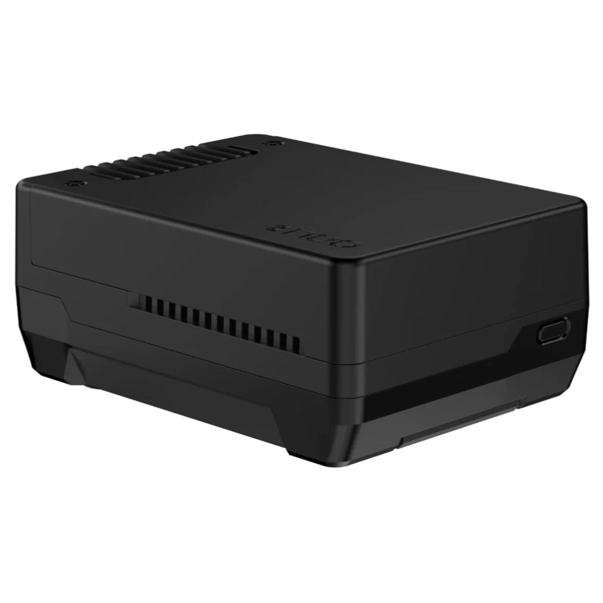Sleek top-down view of the black Argon NEO 5 case for Raspberry Pi 5, highlighting its minimalist design and ventilation.
