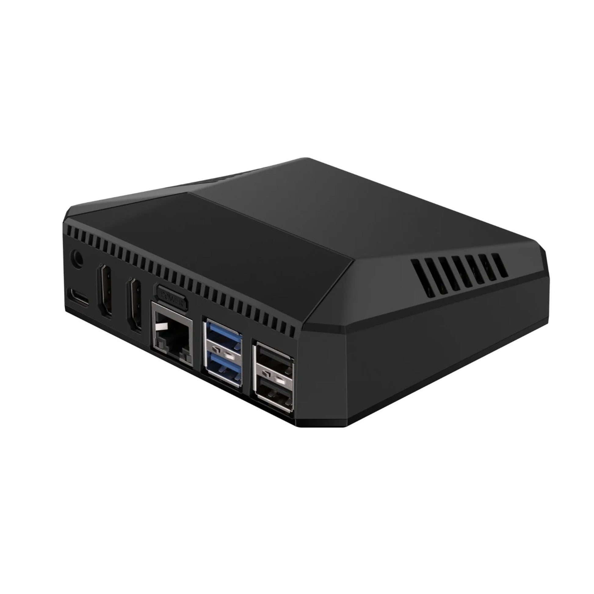Argon ONE V3 aluminum case for Raspberry Pi 5, featuring multiple ports and cooling vents for optimal heat management.