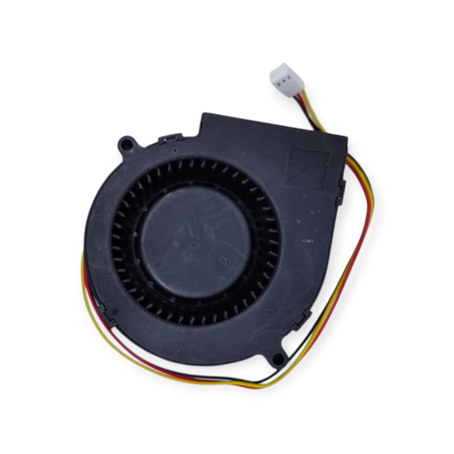 Bottom view of the AVC BA10033B12M blower fan, showing the centrifugal 'snail' fan intake.