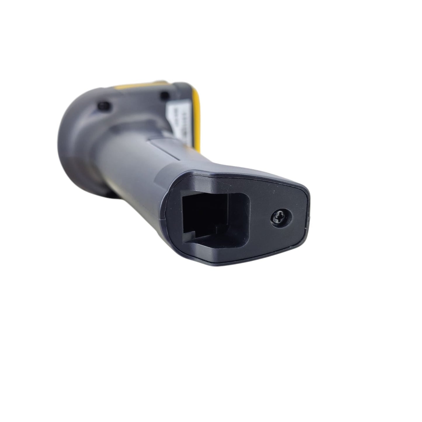 Bottom view of the barcode scanner showing the USB connection port.