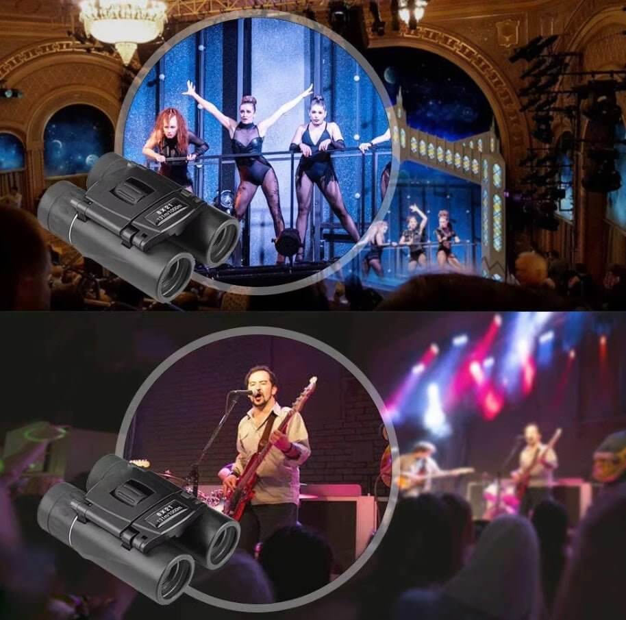 Compact 8x21 mini binoculars ideal for concerts and live performances in a vibrant setting.