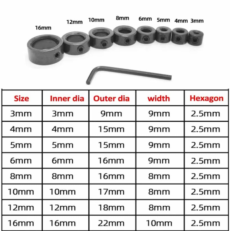 Drill Stop Bit Collar Set Bit Stop Ring 8pcs