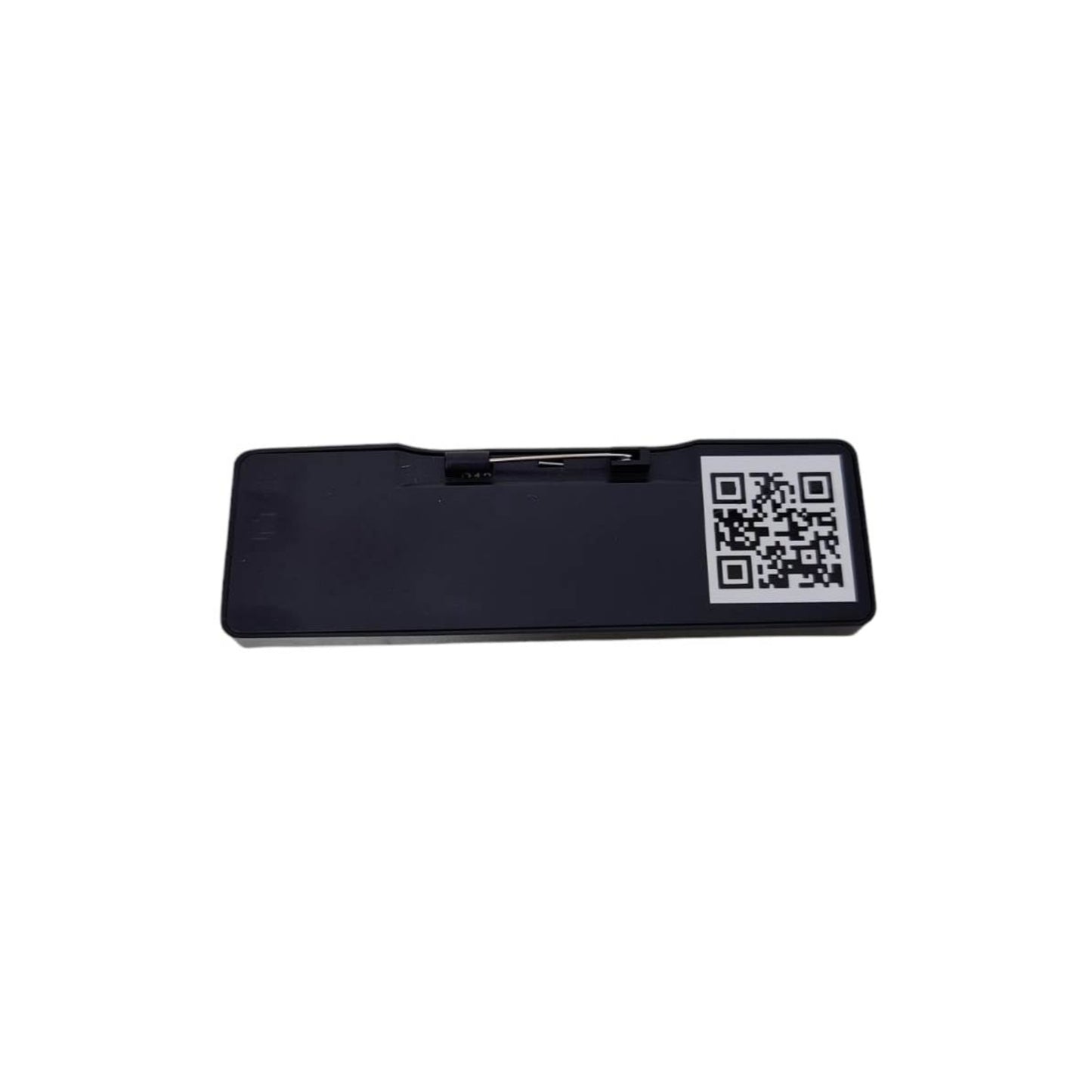 Wireless Bluetooth LED name badge with QR code and pin mount, perfect for business use and event identification.