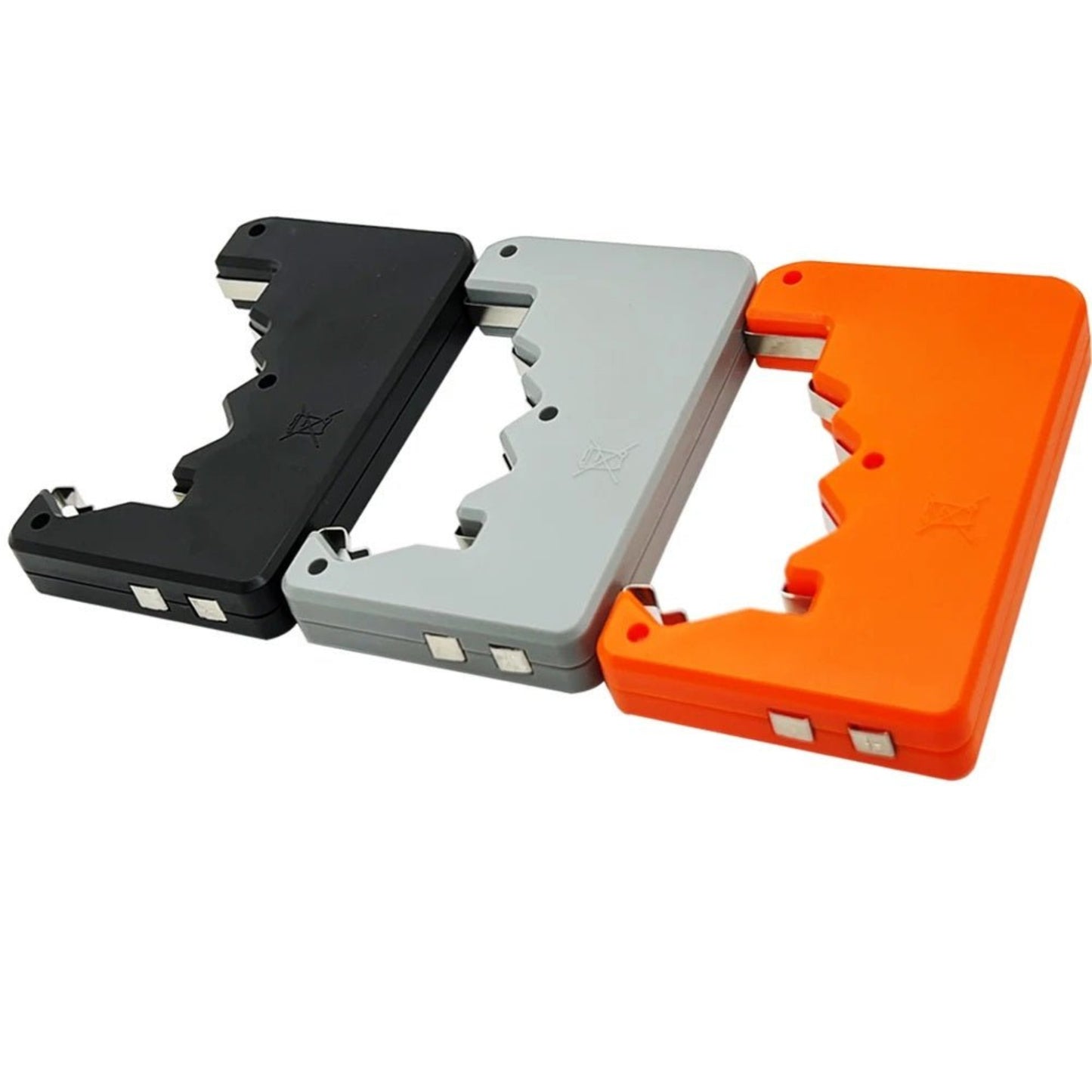 Three BT189 battery testers in black, grey, and orange, viewed from the side to show the 9V battery testing contacts.