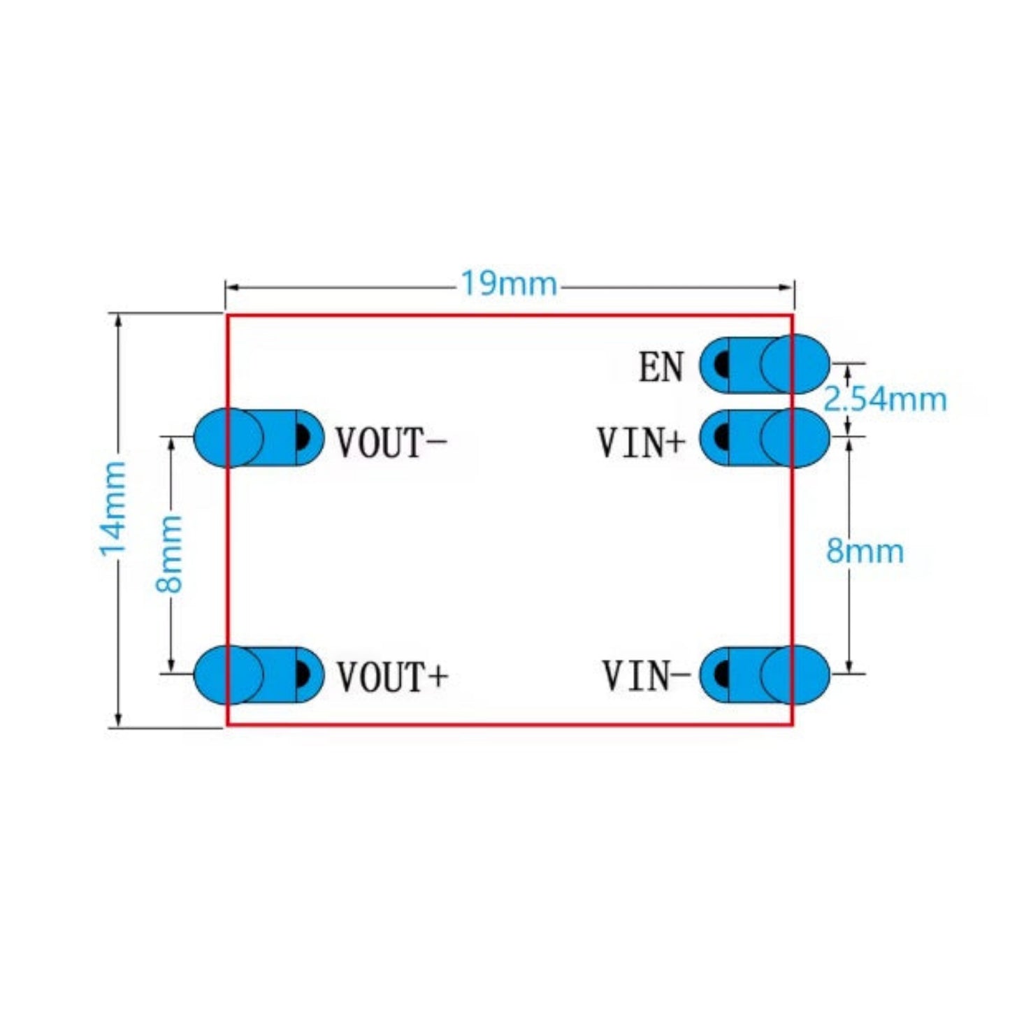 Wiring diagram and dimensions (19mm x 14mm) for S09 power module