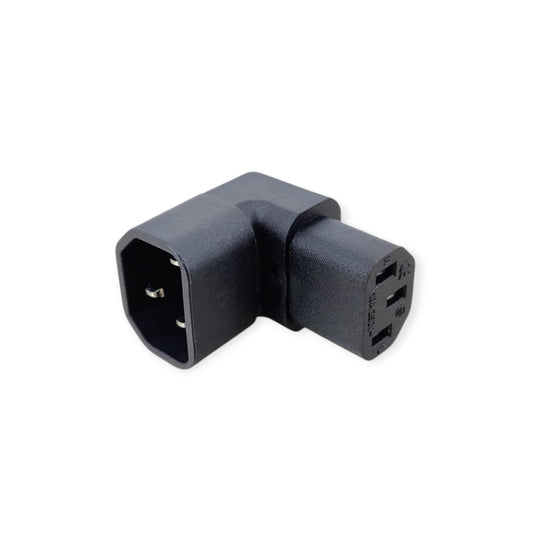 C14 Male to C13 Female 90 degree right angle power adapter angled view