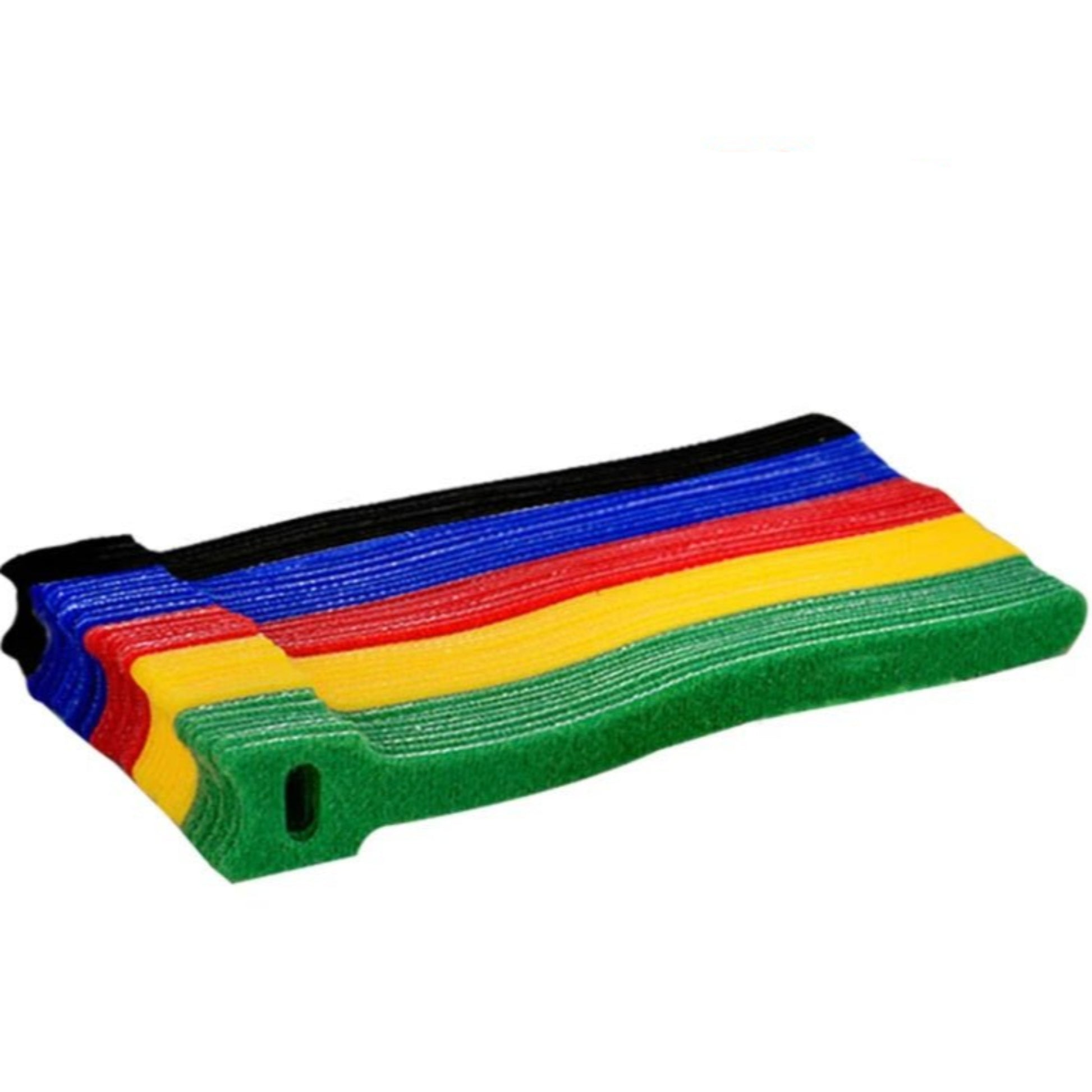 50 pieces of colorful reusable nylon hook and loop cable ties for organizing cords and wires.