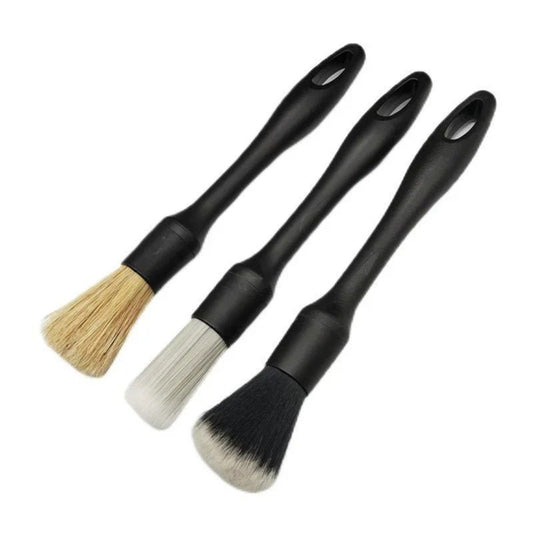 3PCS car detailing brush set featuring black handles and soft bristles for effective auto interior cleaning.