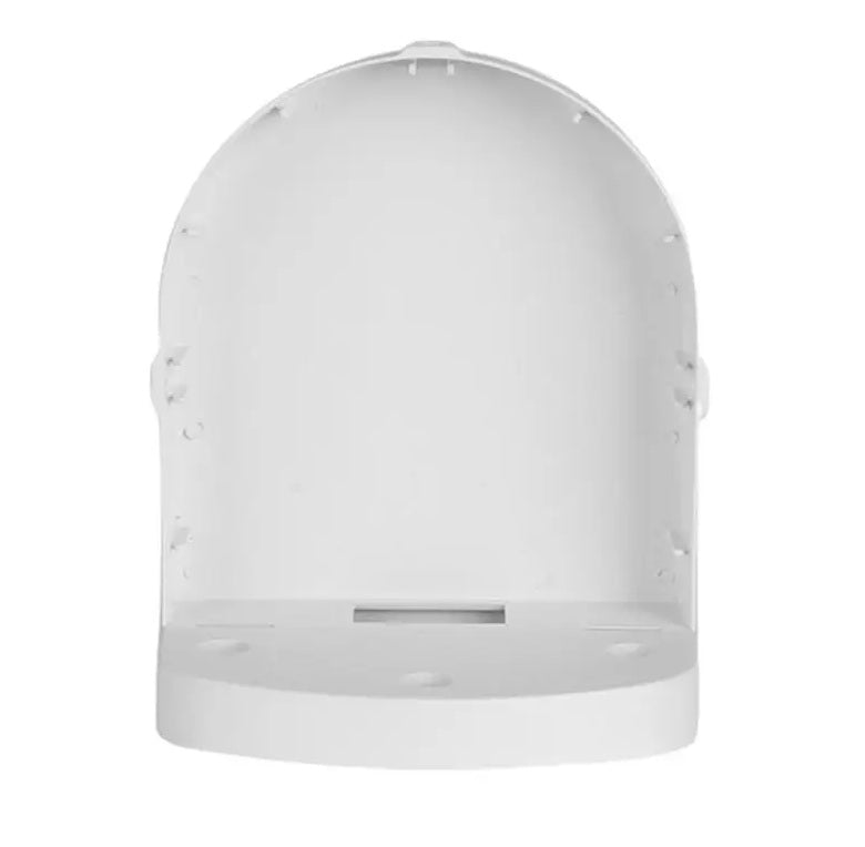Interior view of a white, arch-shaped universal CCTV dome camera ceiling mount bracket.